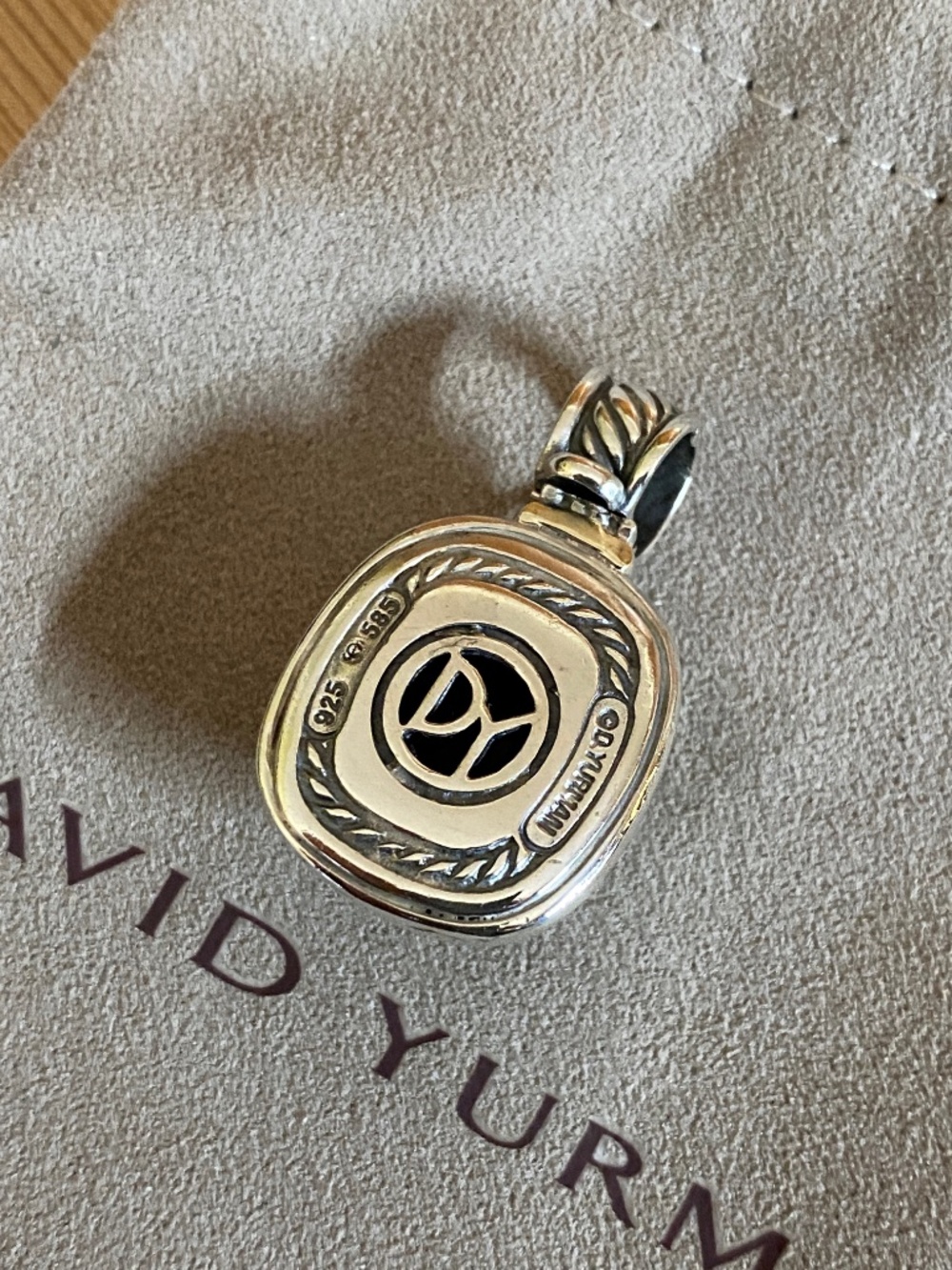 David Yurman Onyx Albion Enhancer Pendant Sterling Silver 14k Gold - Picture 3 of 8